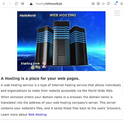 Web Hosting - Helloworld.PK